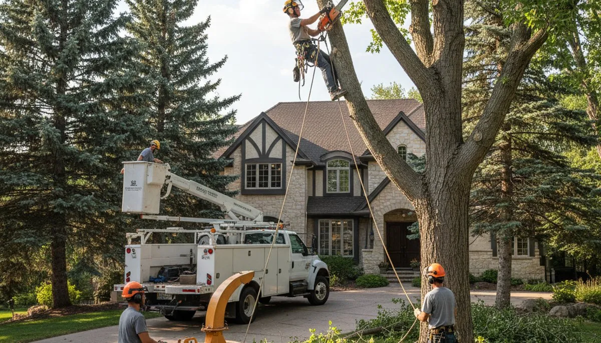 Tree service crew in Aurora, CO removing a tree for safe, professional property care