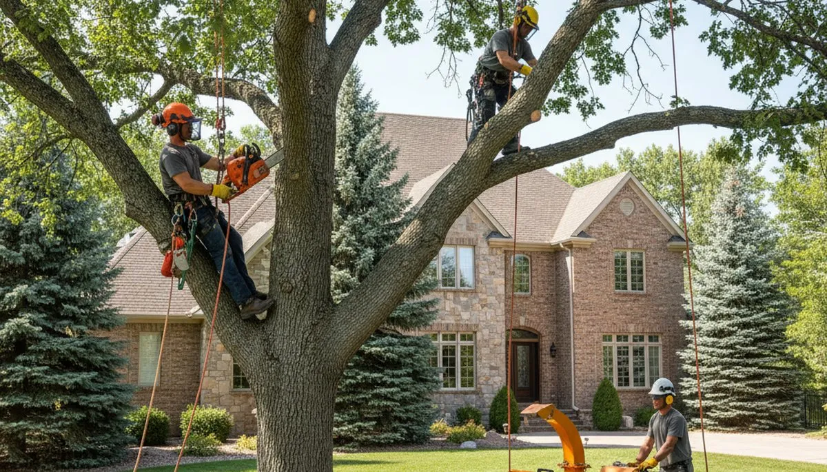 Tree service crew in Aurora, CO removing a tree for safe, professional property care