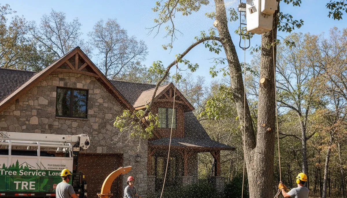 Tree service crew in Aurora, CO providing professional tree removal and trimming on a residential property