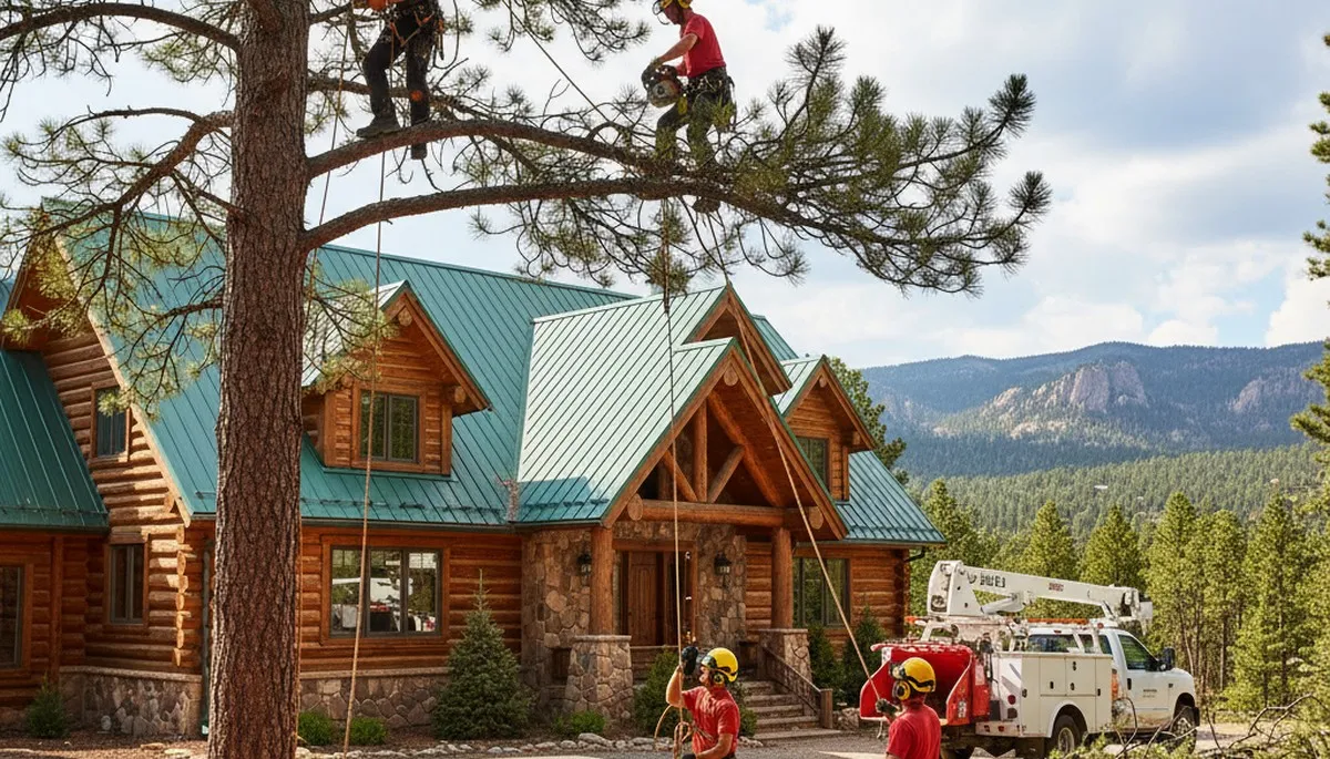 Tree service crew in Aurora, CO removing a tree for safe, professional residential property care