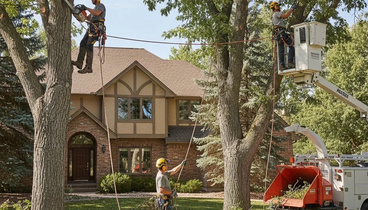 Tree service crew in Aurora, CO performing professional tree removal for a residential property